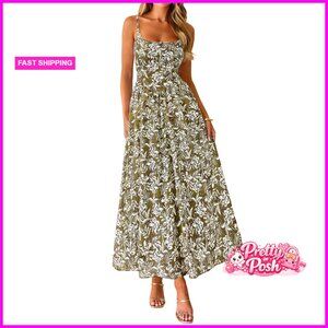 Eyelet Floral Maxi Dress with Square Neck and Spaghetti Straps